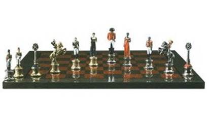 chess game chess-board bordeau grey pieces bronze Napoleon CH0015